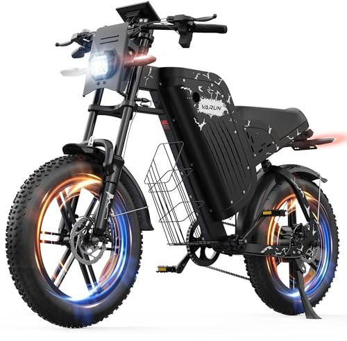 VARUN Velo Electrique, 20*4.0 Vélo Électrique Homme avec Batterie 48V 31.5Ah/20.8Ah, Jusqu'à 160-180 KM, 250W 85Nm Moteur, Fat Bike Electrique avec Clignotants, 7 Vitesses VTT Électrique pour Adulte