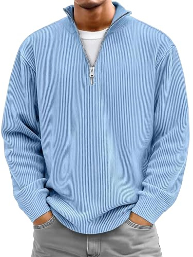 Pull Homme à col Montant et Fermeture éclair Quart de Zip, Manches Longues, col Montant, Style décontracté 2025