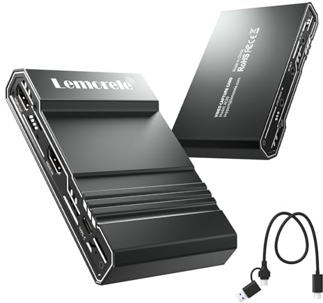 Lemorele 4K HDMI Game Capture Card - 4K@60Hz HDMI Loop Out, USB-C Video Capture Device, Aluminum Alloy, Audio I/O, Low Latency for Streaming & Recording on PS5/Xbox/Switch/PC/Mac/Linux/Android