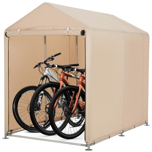 Garvee Abri externeérieur Robuste pour vélos – Garage étanche en Toile Oxford 420D – Toit Triangulaire, Montage Facile, Stockage idéal pour 2 vélos – Couleur : Kaki Clair