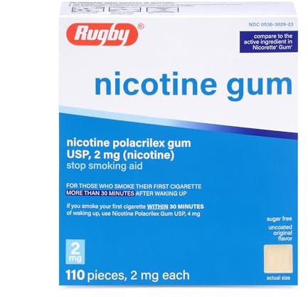 Rugby Polacrilex 2mg Nicotine Gum - Original Flavor, Quit Smoking and Vaping Aid, Sugar-Free, 110 Count (1-Pack)