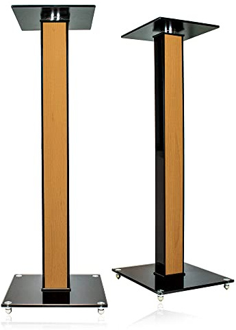 minify BS03 Exklusive Boxenständer in schwarzem Hochglanz mit Dekoreinlage -Rotbuche-