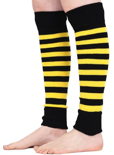 Mysocks Warme Stulpen Damen mit Wolle für Winter Flexibel Weich Beinstulpen Damen, Beinwärmer Kniestrümpfe wenn es Kalt ist, gestreift, Gelb Schwarz