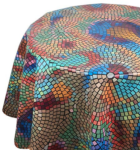 Wachstuch Tischdecke RUND OVAL Farbe & Größe wählbar Mosaik Bunt Rund 130 cm abwaschbare Wachstischdecke
