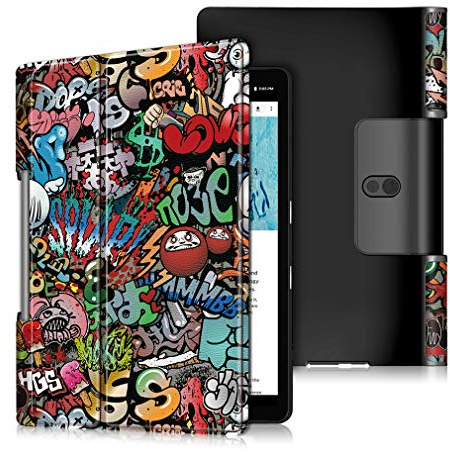 LMFULM® Hülle für Lenovo Yoga Smart Tab YT-X705F (10,1 Zoll) Tri-Fold PU Lederhülle Schlanke Leichte Smart Case mit Graffiti Muster Ständer Flip Cover