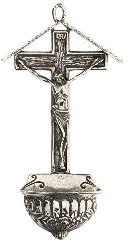 Holyart Acquasantiera Croce con Travi in Argento 800