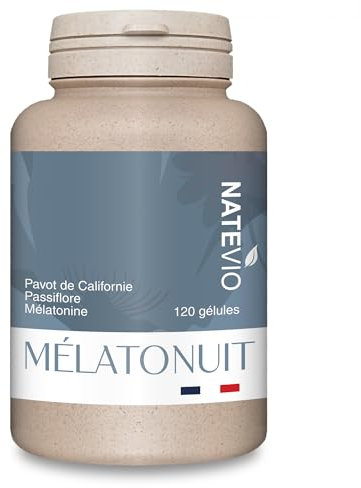NATEVIO Mélatonuit – 120 gélules – Mélatonine 0,9 mg - Passiflore - Pavot de Californie – Endormissement rapide & sommeil réparateur – 100% naturel – Fabriqué en France