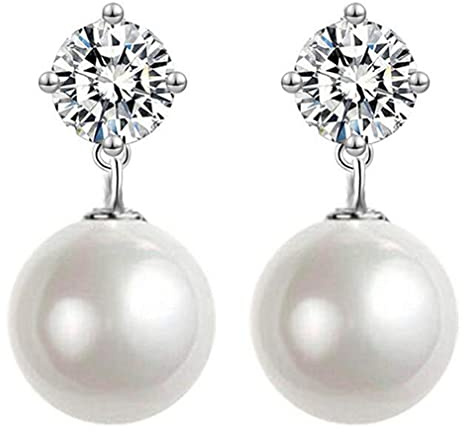 EVELYN 925 Sterling Silver Pearl Earrings for Women, With Austrian Crystals Diamond Stud Pearl Drop Earrings, Fine Jewelry Gifts for Women