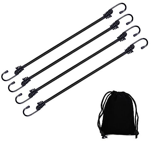 Tendeur Elastique avec Crochet, Tendeurs réglables Noir, Tendeur élastique, Tendeurs en Caoutchouc avec Crochets, Caoutchouc avec Crochets, pour bâches, vélos, Motos, Voitures, etc, Lot de 4