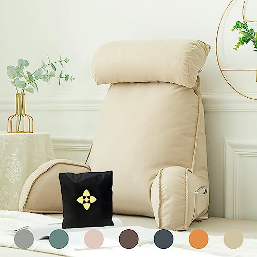 Oreiller de Lecture pour Lit ou Canapé,Coussin de Lecture avec Accoudoirs,Oreiller de Dossier de Lit pour Lit,Oreiller Lecture/Coussin Support Lombaire avec Sac de Rangement pour Travailler,Jouer