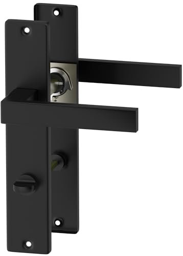 ERGO line CUBE garnitures de porte carrées, noires, poignée pour porte de salle de bains WC ensemble de poignée avec rosette longue, garniture de porte, poignée, tige carrée de 7 mm