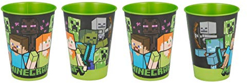 Theonoi 4er Set Kinderbecher/Glas 260ml –aus Kunststoff im Gamer Grün Design – BPA-frei & Wiederverwendbar – Ideal als Mitgebsel für Kindergeburtstag, Party-Trinkbecher