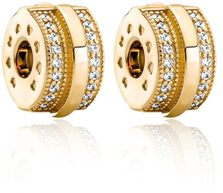 Amuefer Sparkling Pavé Lines Clip Charms für Armbänder 925 Sterling Silber mit Cubic Zirkonia Stopper Geburtstag Weihnachten Schmuck Geschenke für Frauen -2 Stücke