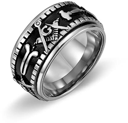 Anillo Símbolo Masónico, Anillo Giratorio Punk Masónico Para Hombres, Anillo Maestro Masón Acero Inoxidable Joyería Símbolo Masón Plata, Anillo Cuadrado Y Brújula Masónica Roca, Metal
