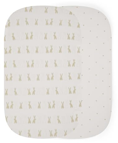 Ickle Bubba 2 Pack Fitted Sheets (Bunnychino) – 100% Soft Cotton, 61cm x 100cm, Compatible with Bubba&Me Bedside Crib, Drift, Mini Rocker, Scout Travel Crib, Stomp, Altima & Virgo Carrycots