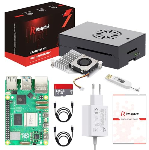 iRasptek Starter Kit for Raspberry Pi 5 8Go - Édition OS-Bookworm de 128Go préinstallée (boîtier Aluminium)