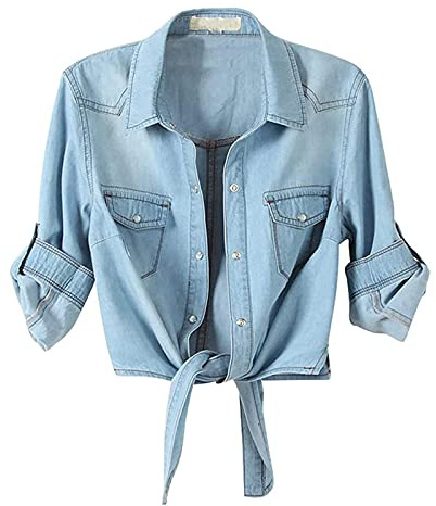 Giacca corta in jeans da donna, elegante, per il vestito: camicia in jeans da donna, a maniche a 3/4, camicia estiva con bottoni, colore blu, elegante, bolero, per autunno e estate, giacca a spalla