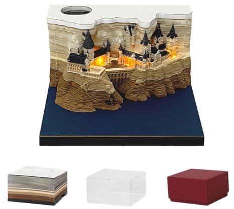 Hoepavy Calendario de escritorio, calendario 3D, calendario de piezas de tiempo 2025, calendario panorámico de escultura de papel de castillo 3D, calendario rasgado a mano grabado con láser, para