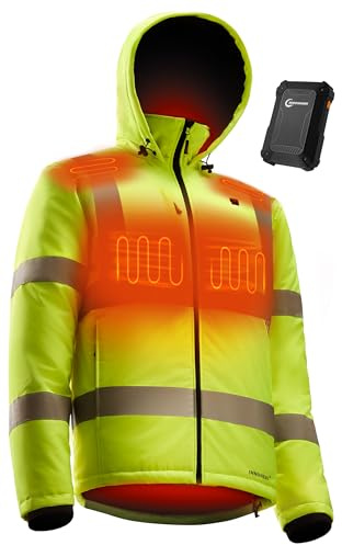 INNOWARM Heated Safety Jacket for Men with Battery, Class 3 Hi-Vis Waterproof Safety Coat with 3M Reflective Tape, High Vis Jacket for Winter, Cold Weather Heated Construction Coat