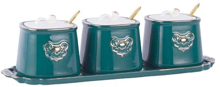 XUEXUDO Scatola per spezie Barattoli per condimenti Scatola per Sale Barattoli per spezie in Ceramica nordica Set di scatole per condimenti Organizzatore per condimenti in Porcellana con Coperchio