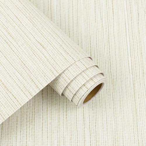 Arthome Vinilo Adhesivo Muebles 44cmx6m Beige Lino Grasscloth Texturizado Papel Pintado,Autoadhesivo Removible Contacto Papel Adhesivo para Dormitorio Estar Armario,Revestimiento mural adhesivo