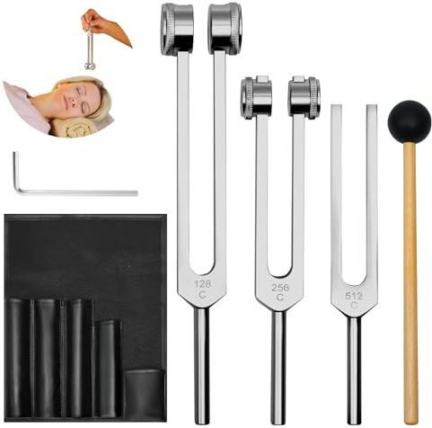 Tuning Forks for Healing Instrument (128Hz, 256Hz, 512Hz) - Tuning Fork Set with Reflex Hammer, Sound Healing Instruments for Essential Yoga/Chakra/Sound Therapy/Meditation Beginner