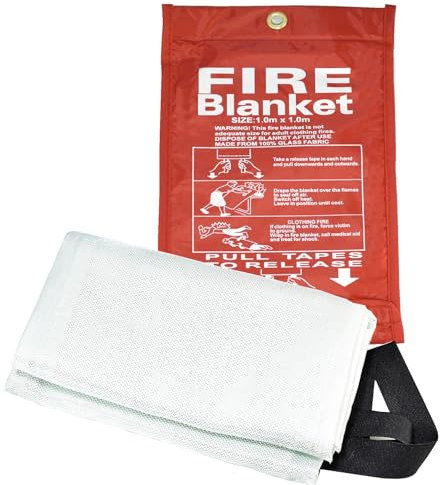 RIVERWELD Couverture Anti-Feu 1m x 1m - Protection Incendie Maison/Cuisine/Voiture - Ignifuge Norme EN 1869 - Pour Cheminée, Camping & BBQ