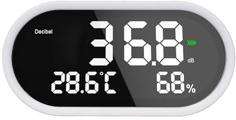 3-in-1 Dezibel Messgerät Wandmontage Schallpegelmessgerät DB Messgerät 30-130dB 5 Mini LED-Anzeige Lärm-, Zeit-, Temperatur- & Luftfeuchtigkeit messgerät (Db Messgerät-1600mah)