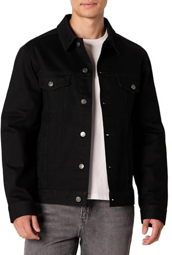 Amazon Essentials Chaqueta Vaquera de Corte Regular para Hombre, Baja Elasticidad, Color Negro, Talla L