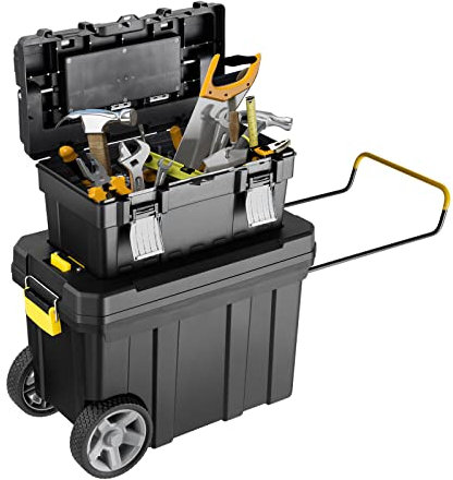COSTWAY Werkzeugtrolley, 2er Set Werkzeugkoffer leer mit rollen & Ziehgriff & abnehmbarer Werkzeugbox, Werkzeugkiste Werkzeugkasten Werkstattwagen