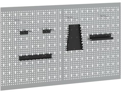 vidaXL Banc de Rangement 2 pcs Gris 100 x 1 x 60 cm, Banc d'atelier, Rangement Industriel, Organisation d'outils, Crochets Pratiques, Style loft Urbain.