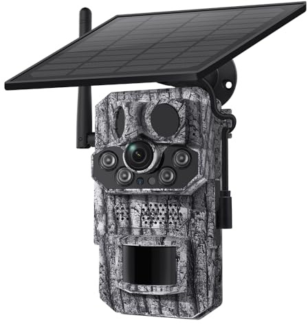 NAUDREVEL Cámara Fototrampeo 4G con GPS – Compatible con SIM, Solar con Batería, SD 32GB Incluida, Visión Nocturna HD, IP66, Ideal para Exterior y Campo, App Ucon (Gris)