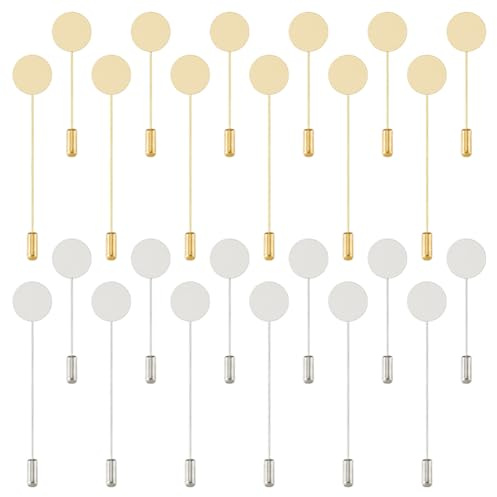 Hobbspring Lot de 64 épingles rondes plates en laiton et acier inoxydable - 4 styles - Couleurs mélangées - Pour la fabrication de broches, la fabrication de bijoux fantaisie