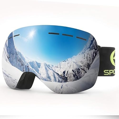 Gafas de esquí y snowboard, protección UV, antivaho, gafas de esquí al aire libre, gafas de esquí OTG para hombres, mujeres y jóvenes (marco negro, lentes de mercurio)