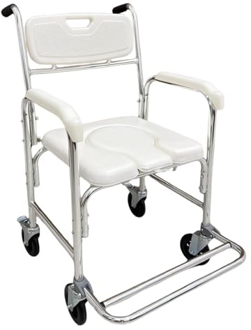 Sedia da Doccia con Ruote e Pedaliera Pieghevole - 3 in 1 - Sedia con WC Integrato e Bidet - Portatile per Anziani - Geriatrica - Dispositivo Medico Classe 1