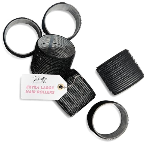 Pretty London – Self-Grip Hair Curlers – Extra Large Heatless Curlers for Volume & Curls – Hair Rollers for Long Hair, Blowouts & Root Lift – Heatless Styling Rollers – 6 Pack, Black