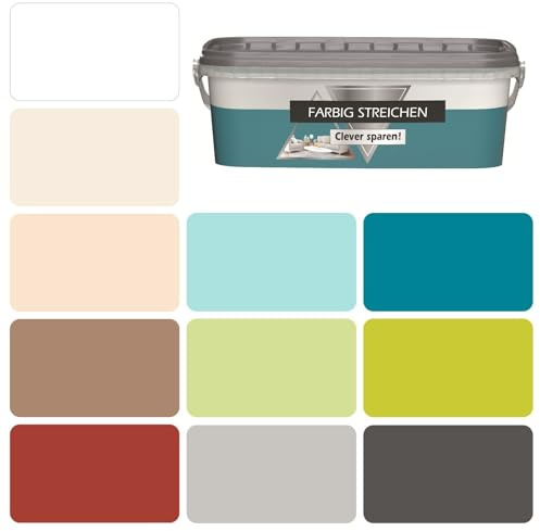 CHANTEMUR Wandfarbe gut bis hoch deckend farbig streichen Deckenfarbe Dispersionsfarbe innen, 2,5 Liter, blau grün Petrol