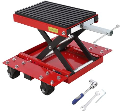 Garvee Motorcycle Lift Jack with Wheels, 1200 LBS Transmission Motorcycle Stand Scissor Jack with Wide Deck & Dolly, Thickened Rubber Pad Dirt Bike Stand Lift for ATV, Bike, Street Cruiser Bikes