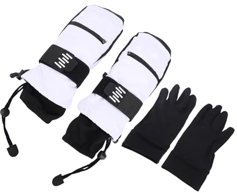 Kadimendium Mitaines de Ski pour Hommes Femmes de Snowboard Coupe-Vent Super Chauds Antidérapants avec 5 Doigts Intérieurs pour Les Sports de Neige, Noir et Blanc, 2 Paires