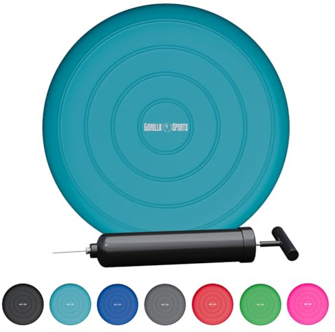 GORILLA SPORTS® Coussin d'Équilibre - avec Pompe, Diamètre 33cm, Antidérapant, Gonflable, PVC, Couleur au Choix - Fitness Materiel, Sport Maison, Pilates Accessoires, Yoga