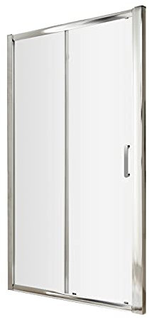 nuie AQSL10H3 Pacific Modern Bathroom Easyfit Shower Single Sliding Door, 6mm Toughened Safety Glass and Round D-Handle, 1000mm, Polished Chrome
