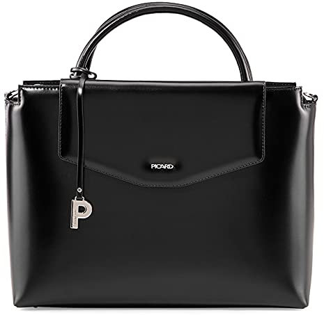 Picard Tasche Damen Shopper Berlin Schwarz | Handtasche aus Echtleder mit Reißverschluss, gesichertem Innenfach & abnehmbarem Schultergurt | Elegant, Modern, Hochwertig | kleine Handtasche