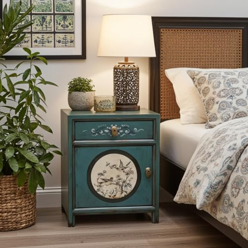 OPIUM OUTLET Vintage Shabby Chic Antique Bedside Table (Design 10)