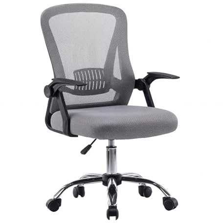 Panana Office Chair Flip-up Armrest Managerial Desk Chair Mesh Back Gas Lift Swivel Chair (Grey), 57 x 48 x 100 cm (BOOC56WHD05000001-SYCT)