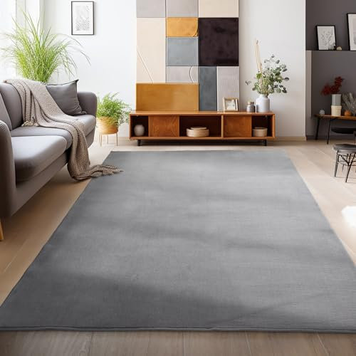HomebyHome Teppich Wohzimmer 200x290cm Grau Waschbarer Kurzflor Teppiche Einfarbig Design-Küchenteppich Waschbar rutschfest Extra Weich Flauschiger Teppiche für Schlafzimmer, HH-SKY2002905400GREY