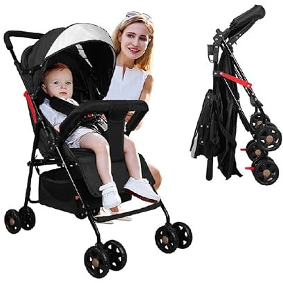 Vinteky Buggy Zusammenklappbar Kinderwagen von Geburt bis 15kg, Liegeposition, Reisebuggy mit Liegefunktion,Sonnendach und großer Aufbewahrungskorb, geräumige Sitz, nur 3 kg
