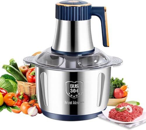 Tritatutto elettrico, tritacarne con 5 l ciotola in acciaio inox, tritacarne elettrico 500 W con 5 livelli di velocità e 6 lame, frullatore per verdure tritare carne (blu)