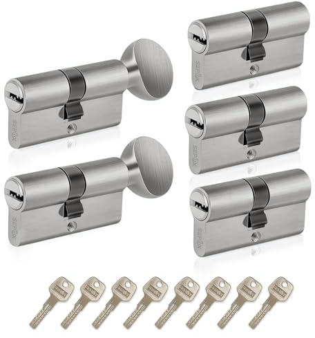 SEPOX® Keyed Alike Euro Cylinder 70mm 35/35 3 Double 2 Thumb Turn Cylinders | For UPVC, Keyed Alike Set, One Key Fits All&Most Applications, for Home, Apartment & Office Doors, Easy to Use, Nickel Finish
