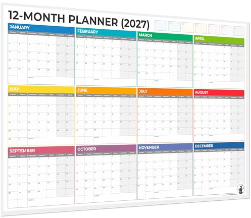 Giant A0 2027 Wall Planner, Extra Large (119cm x 84cm) 12-Month Yearly Calendar with Bright Colour Block Design, January to December, Non-Laminated Matt Finish with GluDots and a Thank You That Grows.