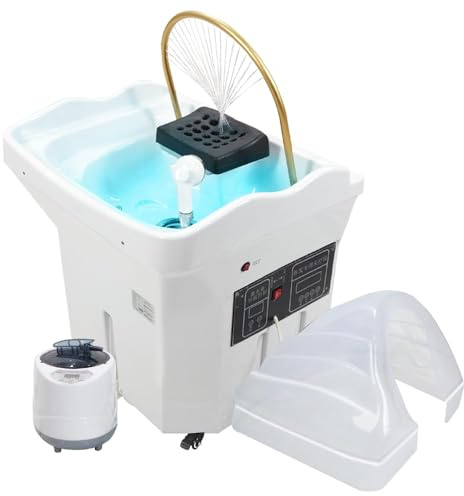 Head Spa Machine con serbatoio d'acqua da 60 litri, bacino per shampoo, lettino da massaggio, fumigazione e terapia della luce per la cura professionale della testa